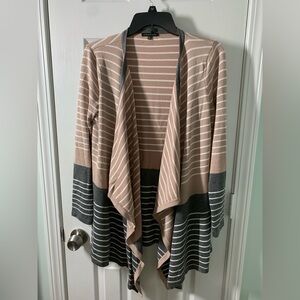 Staccato Striped Open-Front Cardigan in Tan, White & Gray